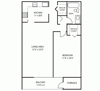 Style B: 1 Bedroom 893 sq. ft. - Floor Plan