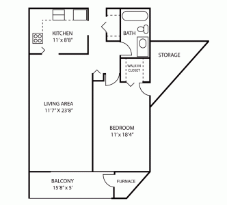 Style C: 1 Bedroom 906 sq. ft. - Floor Plan