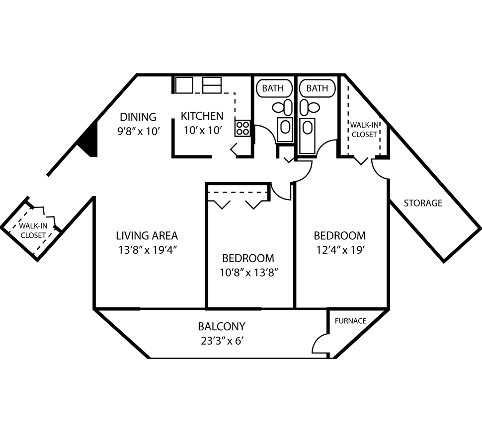 Style E: 2 Bedrooms 1,268 sq. ft. - Floor Plan