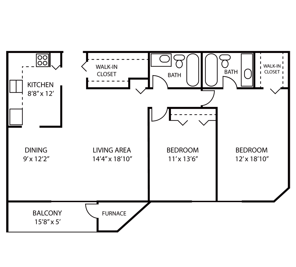 Style F: 2 Bedrooms 1,236 sq. ft. - Floor Plan